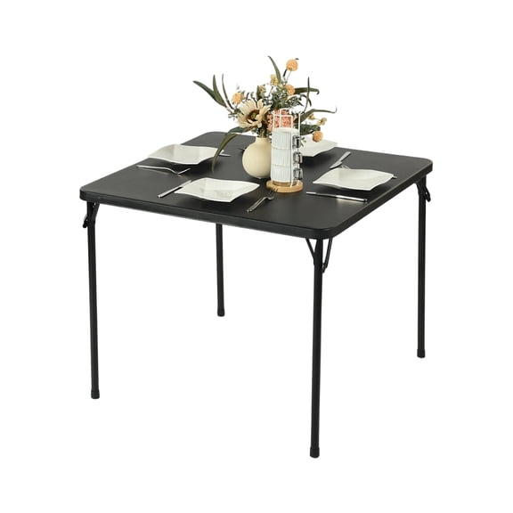FurnitureR 34" Square Folding Card Table, Portable Outdoor Dining Table with Steel Frame, Weather-Resistant, Black