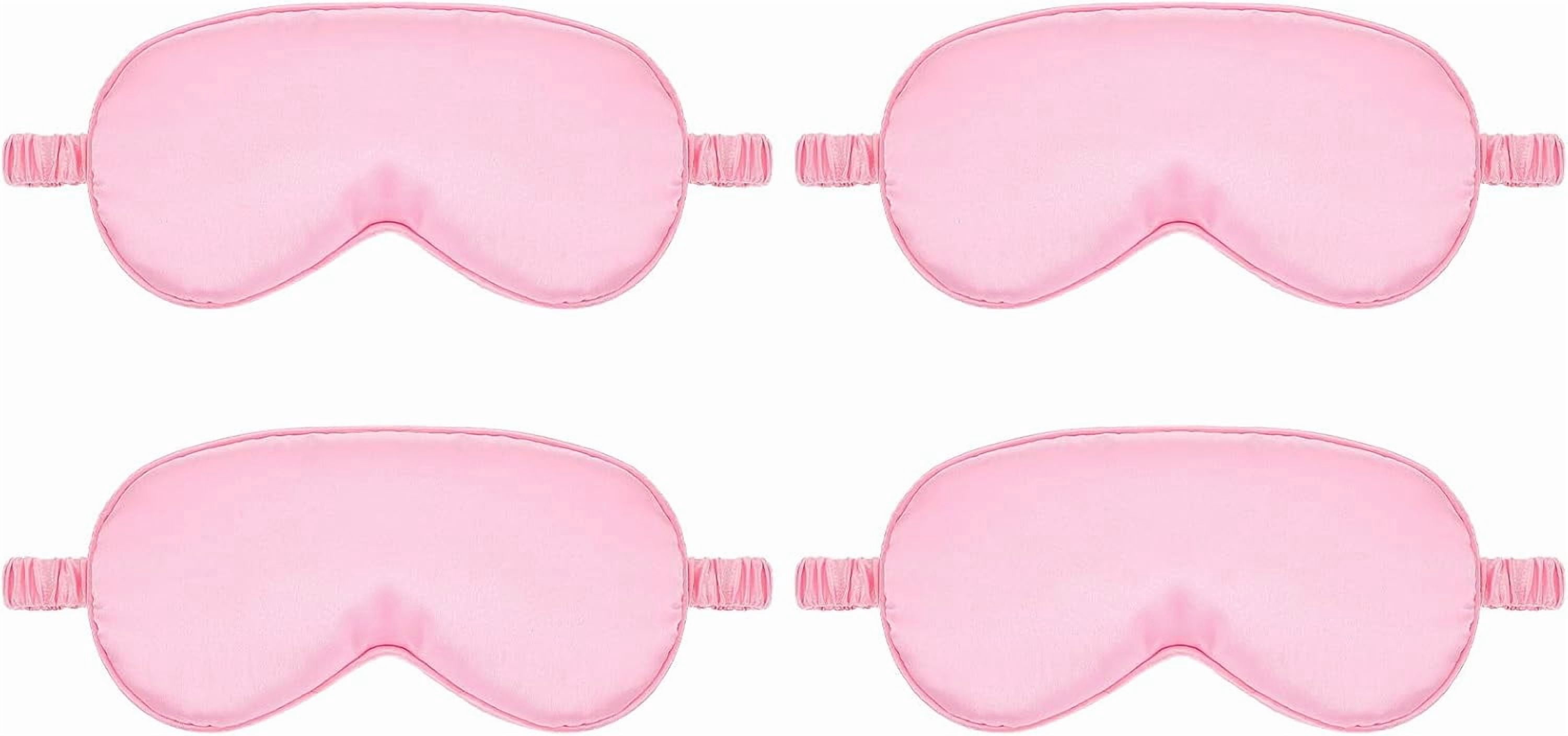 Silk Sleep Eye Mask 4 Pack Mulberry Silk Sleep Mask Eye Cover Blindfold with Elastic Strap Cute Satin Soft Eyeshade Masks for Women Night Sleeping Travel Nap (Pink) (White)