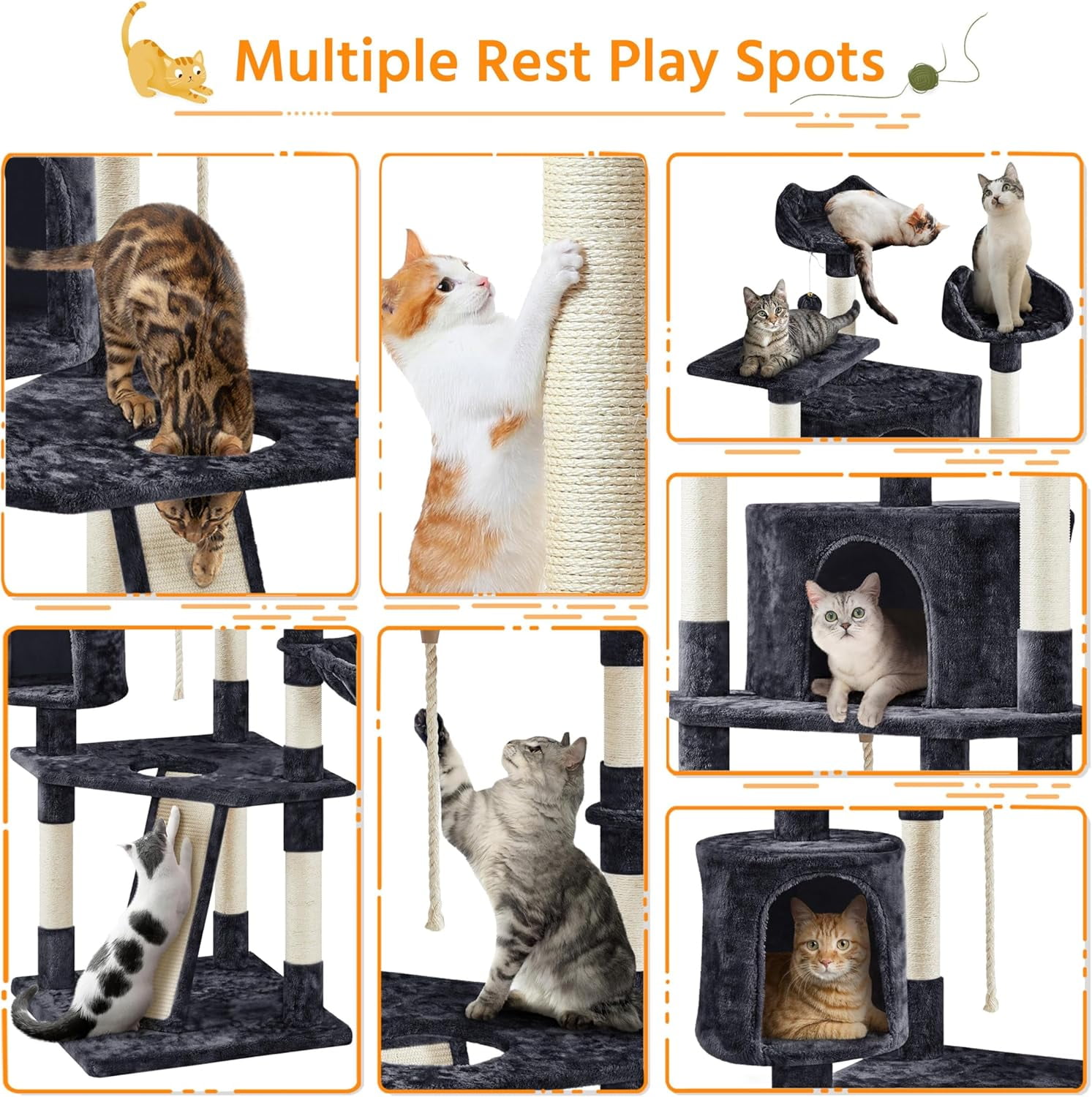 Libra  79 in Cat Tree Tower, Multilevel Cat Trees Plush Covered Cat Tower with 2 Extra Large Condos, Comfy Basket, Sisal Scratching Posts