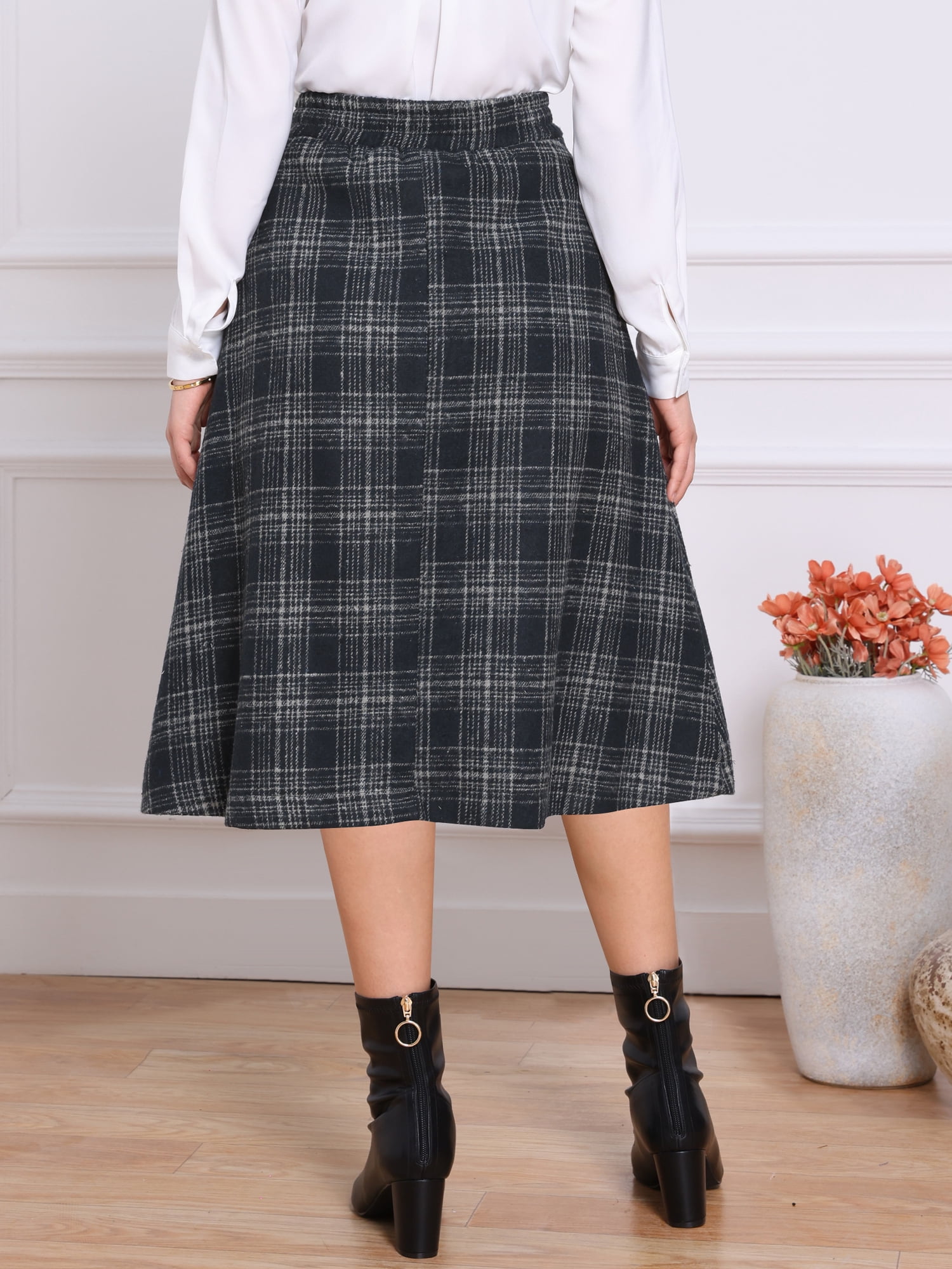 DARING DIVA Women's Midi A-Line Pleated Skirts with Pockets XS Dark Blue