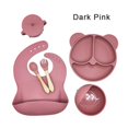thumbnail image 2 of Silicone dinner plate, baby bib, toddler bowl, tableware, fork, anti-drop snack cup set, 6-piece set with smoky gray round plate., 2 of 5