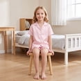 thumbnail image 3 of NIPAXO Girls Pajamas Set Short Sleeve Button-Down Pink White Striped Ruffle Shorts Sleepwear Satin for Kids, 3 of 8
