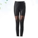 thumbnail image 4 of Imitation Leather Lace Splicing Leggings Women High-waisted Pants Thin Tights Pants for Women Female (Black Size XL), 4 of 4