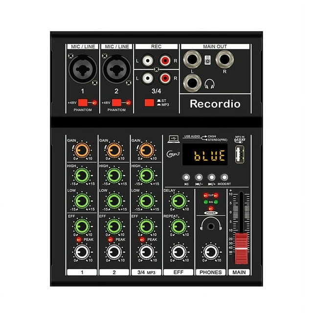 -A4 Professional Portable Digital Dj Console with USB Mixer Border Live Singing 4 Channel Audio Mixer Black