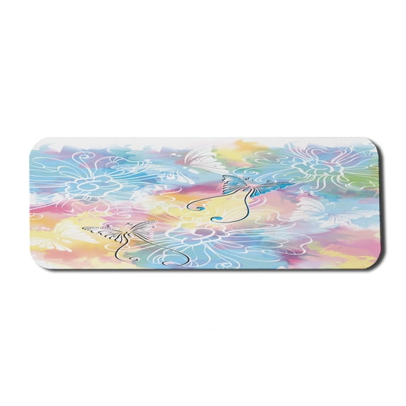 Colorful Computer Mouse Pad, Romantic Brushstroked Backdrop with Haze Blur Splash Features and Moth Antler, Rectangle Non-Slip Rubber Mousepad Large, 31" x 12" Gaming Size, Multicolor, by Ambesonne