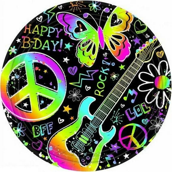 Neon Doodle Large Paper Plates (8ct)