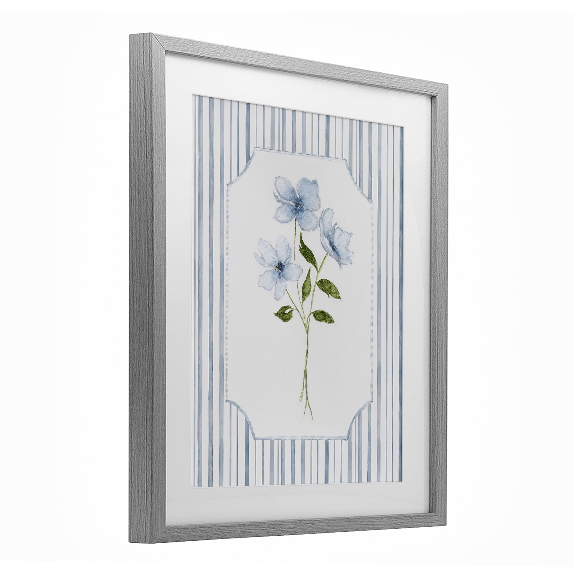 Stupell Industries Soft Blooms & Stripes Gray Framed Print Under Glass, design by Tava Studios
