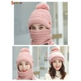 thumbnail image 3 of Spencer Womens Beanie Hat Winter Hat Scarf Mask Set Ladies Warm Earmuff Hat Cable Knitted Pom Pom Hats "Pink", 3 of 7