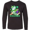 thumbnail image 3 of Inktastic St Patricks Day Irish Unicorn Illustration with Shamrocks Long Sleeve Youth T-Shirt, 3 of 5