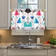 thumbnail image 2 of Yayeee Kitchen Curtains Tier Pair Light Filtering 27"x24" Rod Pocket Short Cafe Window Panel, Green Retro Triangles, 2 of 7