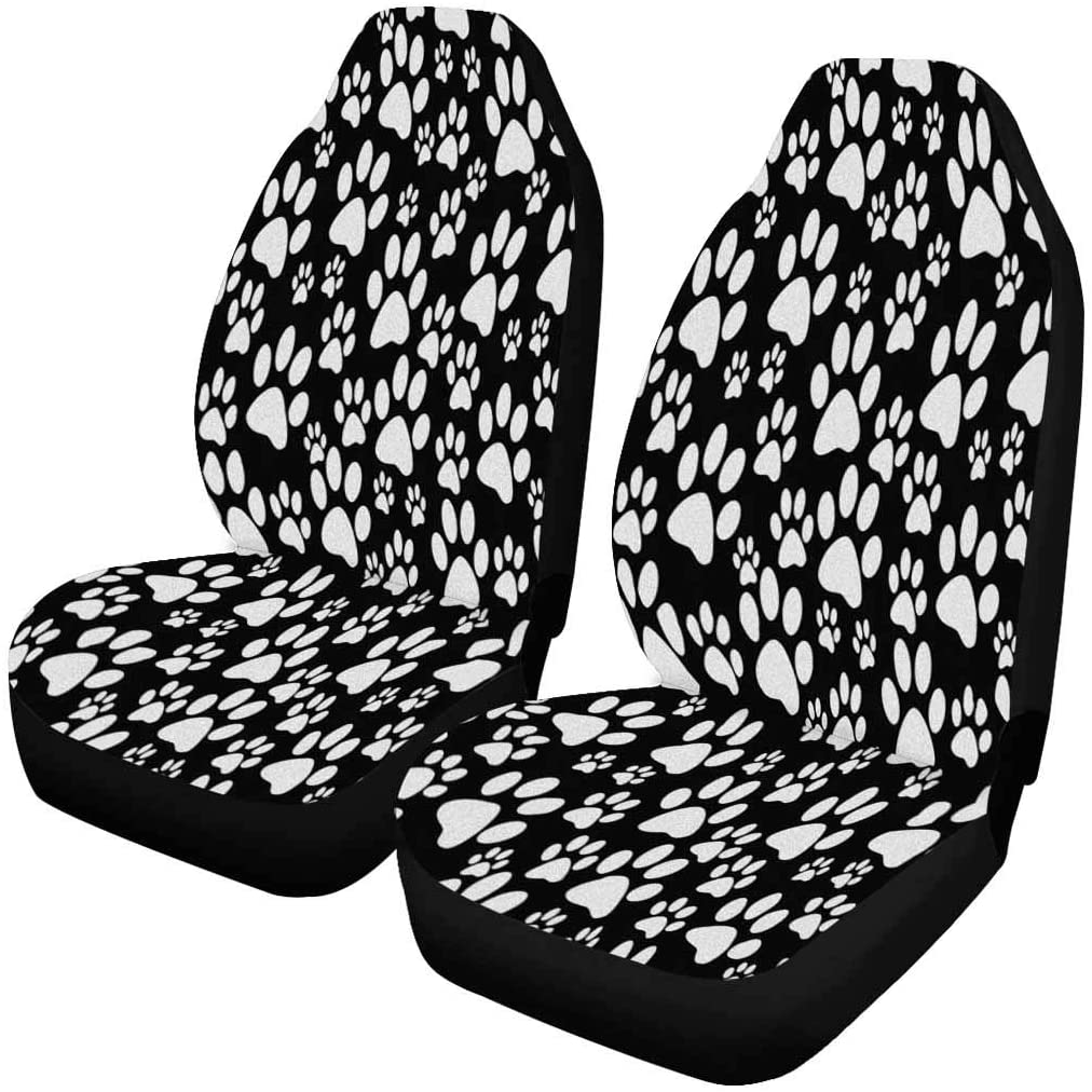 ZHANZZK Set of 2 Car Seat Covers Black and White Dog Paw Prints
