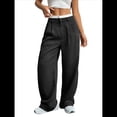 thumbnail image 1 of Pantalones Anchos y Holgados para Mujer, Estilo Palazzo Harén, Informales, A Rayas, con Cintura Elástica y Bolsillos Negro XL, 1 of 7