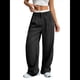 thumbnail image 1 of Pantalones Anchos y Holgados para Mujer, Estilo Palazzo Harén, Informales, A Rayas, con Cintura Elástica y Bolsillos Negro L, 1 of 7