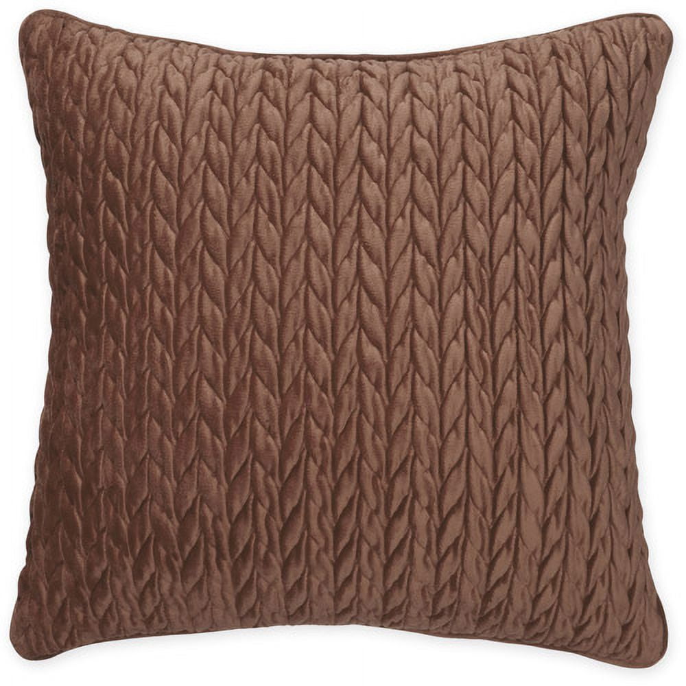 Better Homes & Gardens Cable Plush Decorative Pillow, 18 in x 18 in, Chocolate Chip