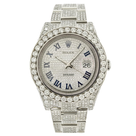 Pre-Owned Rolex Datejust 41MM 116300 Diamond Paved Roman Dial Diamond Bezel Stainless Steel Full Diamond Oyster Bracelet 15ct
