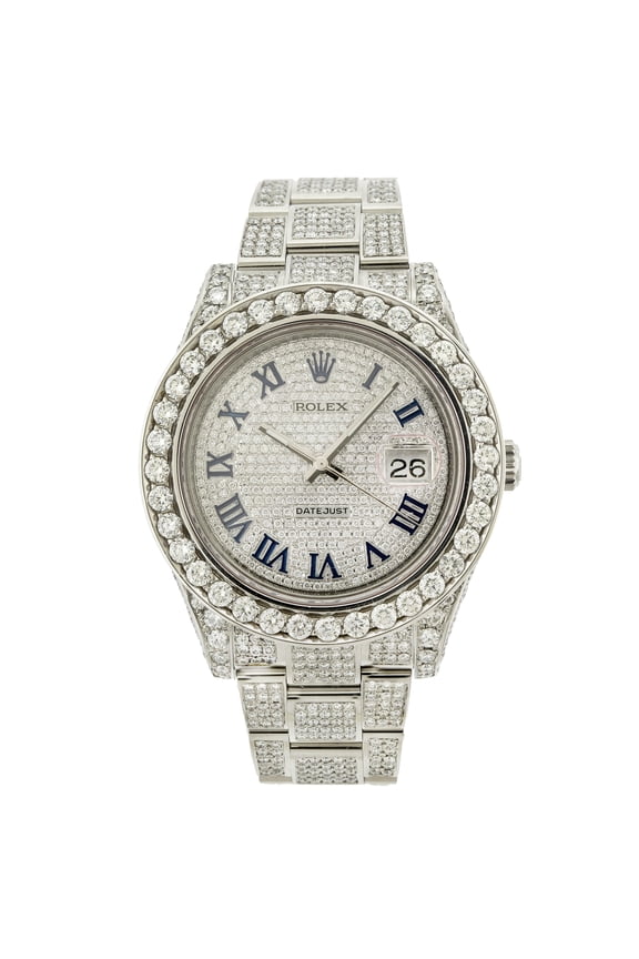 Pre-Owned Rolex Datejust 41MM 116300 Diamond Paved Roman Dial Diamond Bezel Stainless Steel Full Diamond Oyster Bracelet 15ct