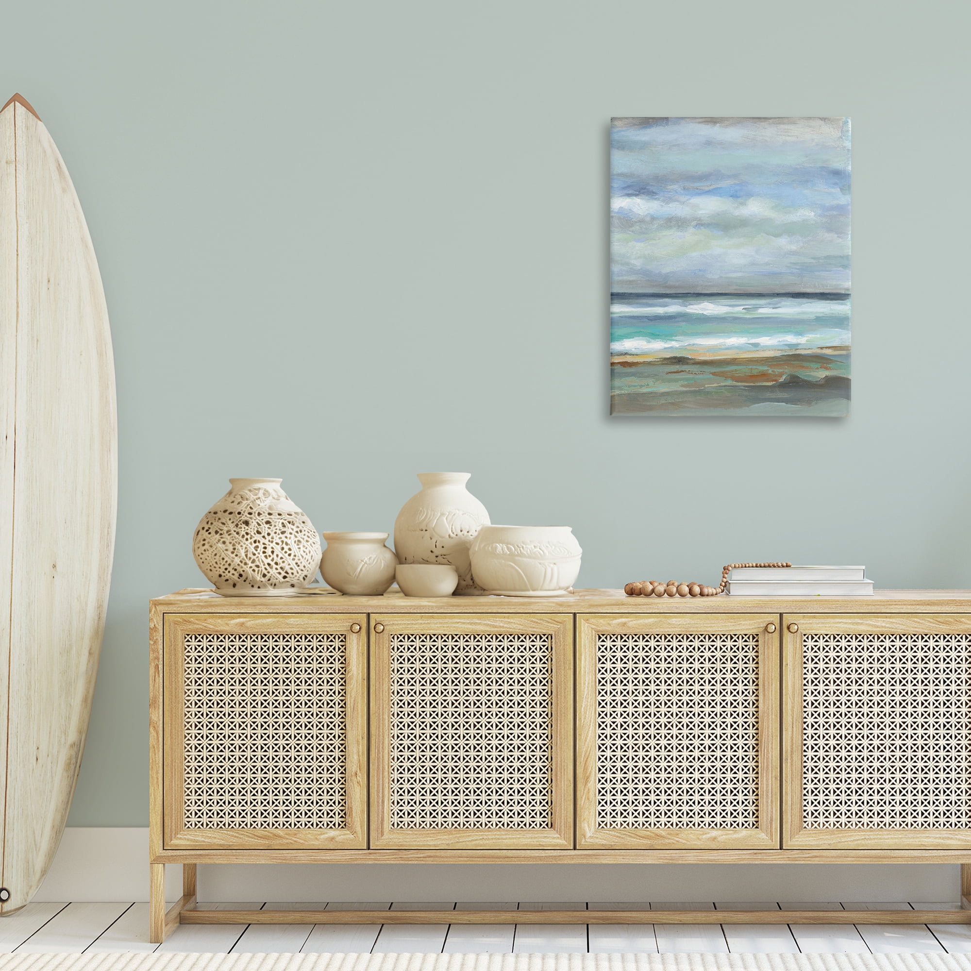 Stupell Industries Double Wave Seashore Nautical & Beach Painting Wrapped Canvas Art Print Wall Art, 24 x 30