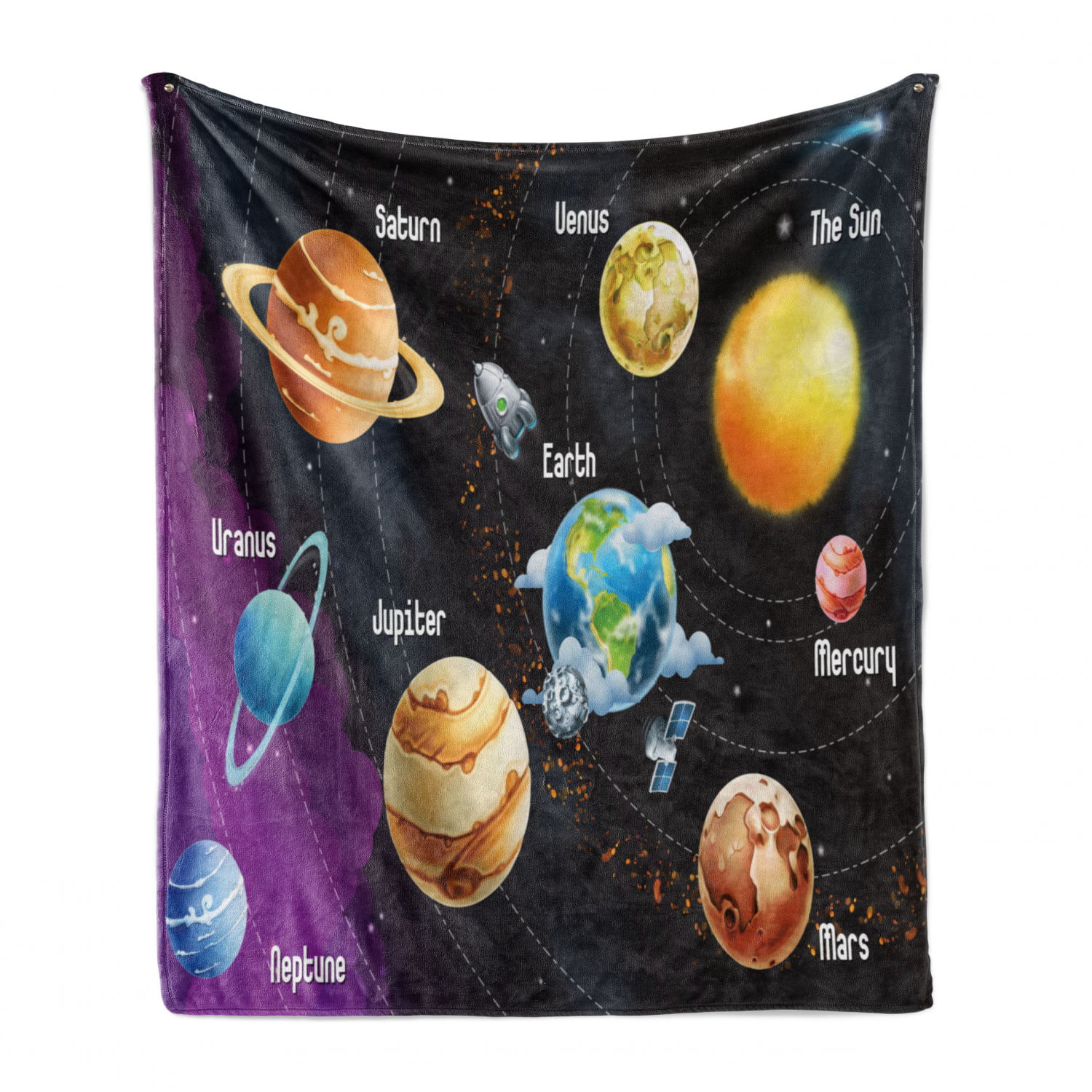 Cosmic Illustration of Planets Moons Shooting Stars and Galaxies in Doodle Style Cozy Plush for Indoor and Outdoor Use Multicolor Lunarable Space Soft Flannel Fleece Throw Blanket 70 x 90 
