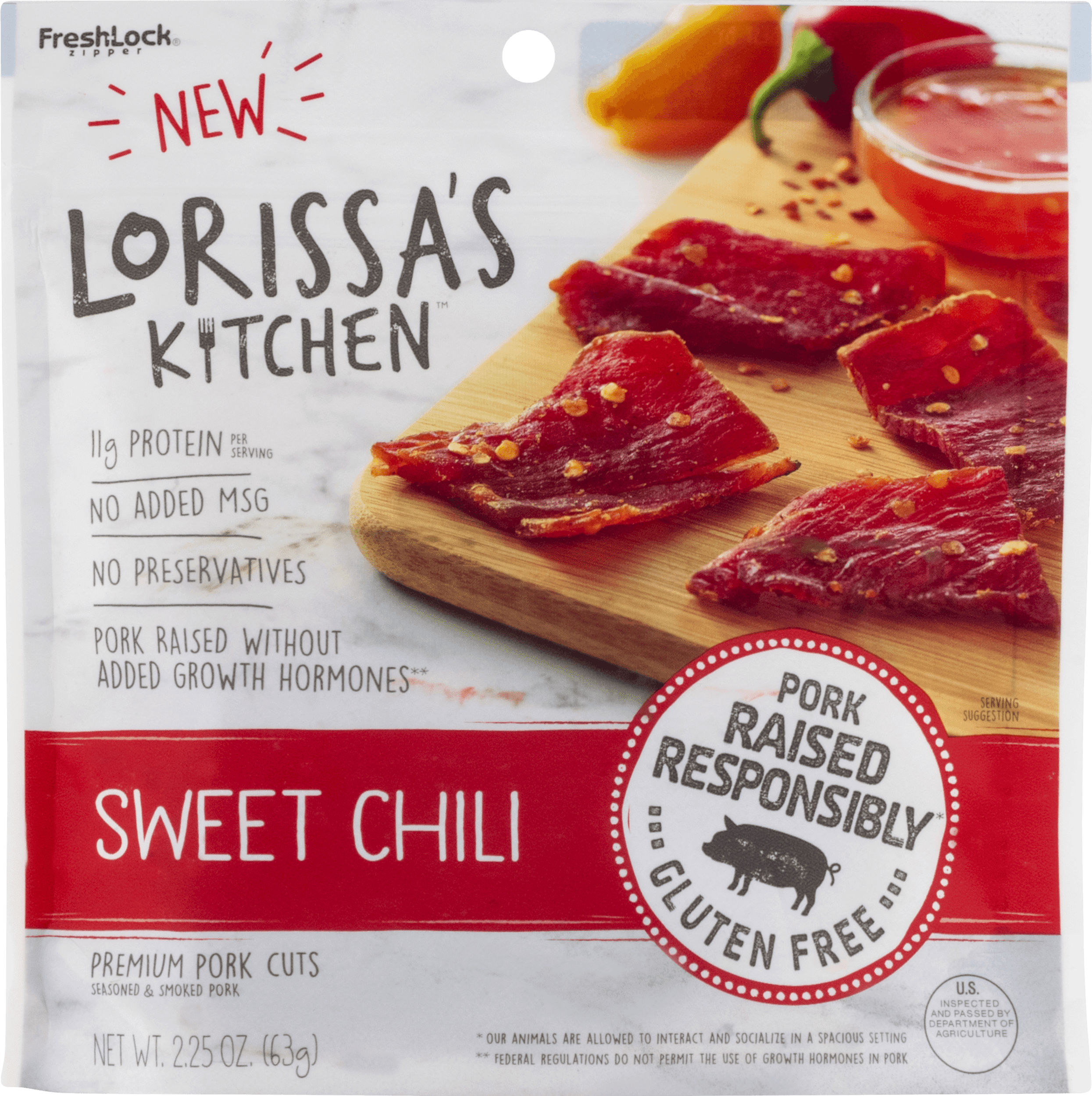 Lorissa's Kitchen Pork Jerky, Protein Snack, Sweet Chili, 2.25oz