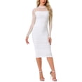 thumbnail image 2 of Vestido de malla INSPIRE CHIC para mujer, con cuello alto, manga larga, vestido de cóctel ajustado, color blanco, 2 of 6