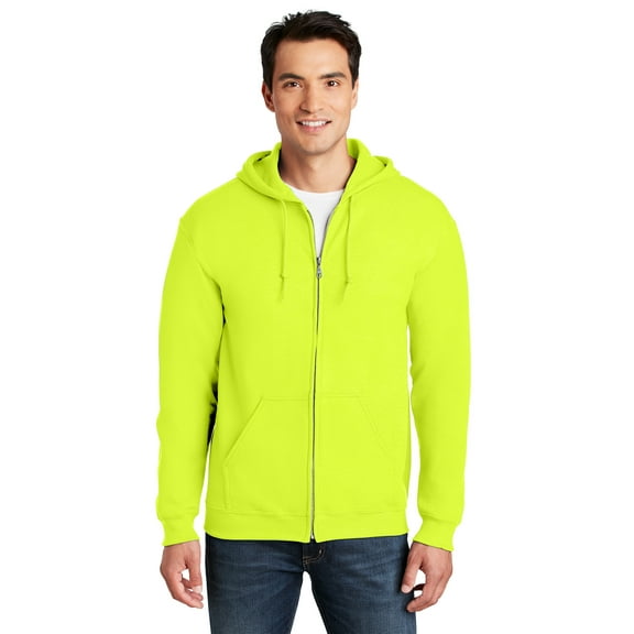 Men's High Visibility Bright Full-Zip Hoodie Sweatshirt, Safety Green, Large Safety Green