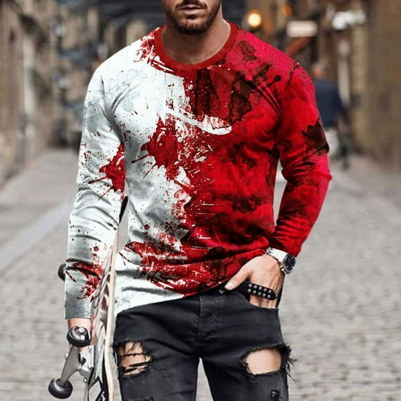 Meichang Long Sleeve T Shirt Men Graphic,Men's Graphic Tees Casual 3D Graffiti Print T-Shirts Novelty Round Neck Gym Long Sleeve Shirts for Men
