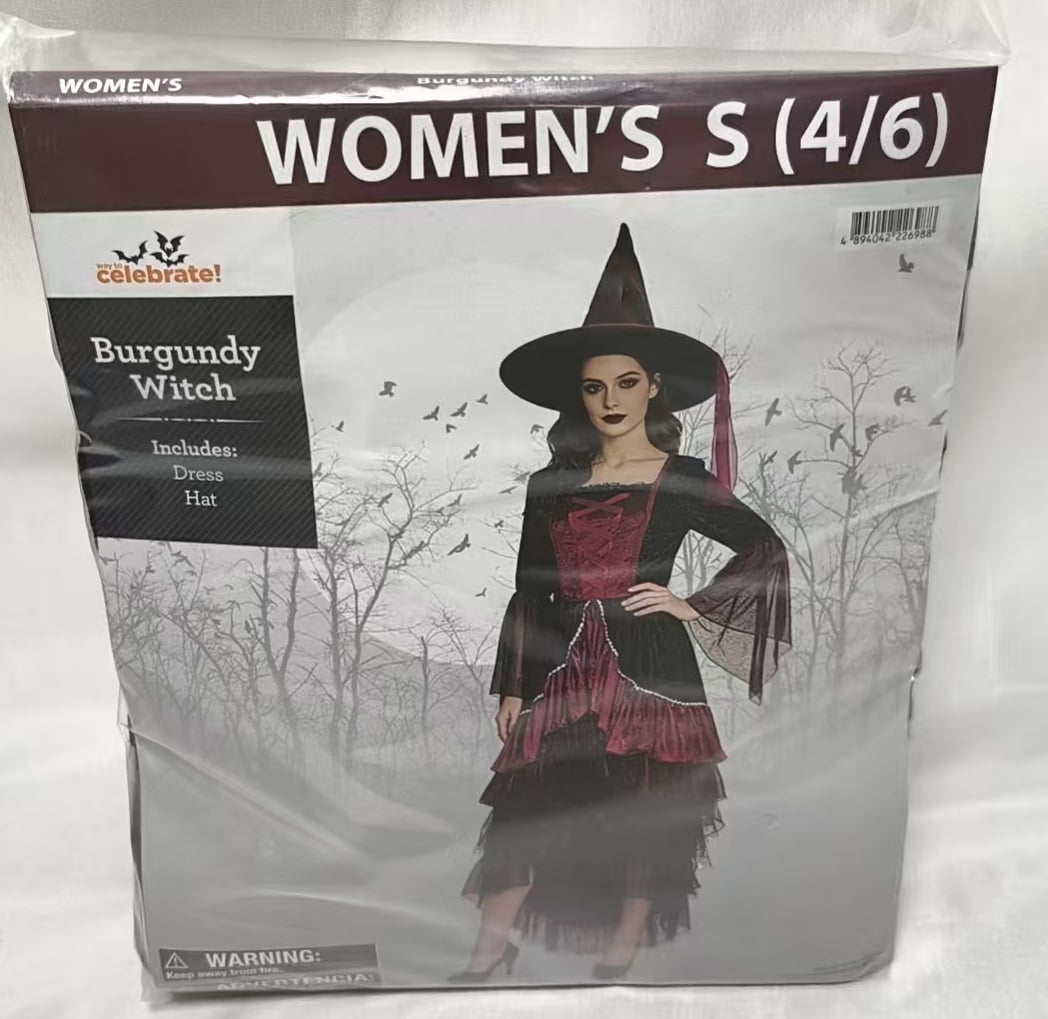 Burgundy Witch, Halloween Costume for Adults, Women's Size S (4/6), by Way to Celebrate
