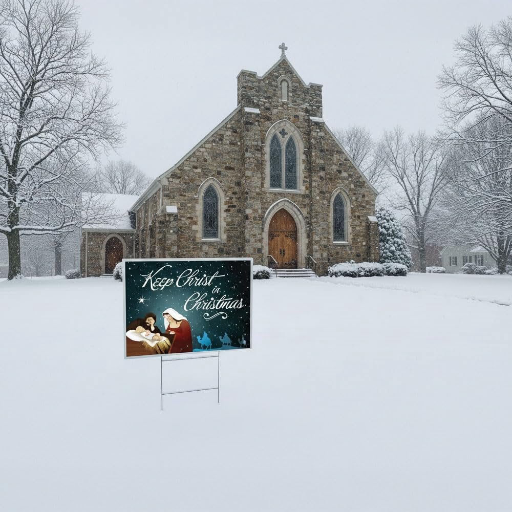 Keep Christ in Christmas Sign Christmas Outdoor Decorations Double Sided Yard Lawn Signs with Metal Stand Decor for Church Home Business Stores Party 18 x 24