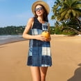 thumbnail image 3 of KLL Robe d'Été pour Femmes Motif Patchwork Indigo 2025, Col Rond Sans Manches Robes Débardeur avec Poches, 3 of 7