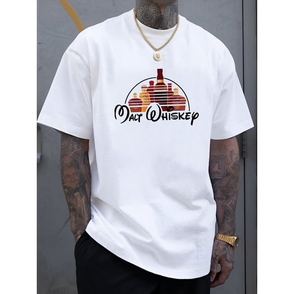 T-Shirt - Short Sleeve, Light Gray, Summer Cool & Comfortable, Round Neck, Casual Attire, Graphic Design, Perfect for Leisure Outings, Leisure Apparel | Whiskey Theme | Comfortable Fit