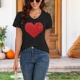 thumbnail image 5 of Womens Valentines Day Tee Heart Shaped Printed Top V Neck T Shirt, 5 of 6