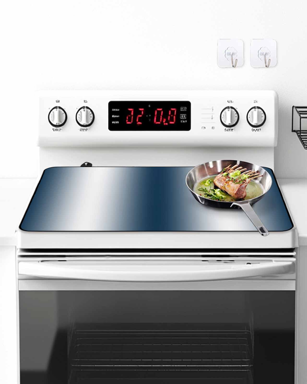Stove Top Covers for Electric Stove, Ombre Dark Blue Glass Stovetop Cover Protector, Gradient White Abstract Minimalist Stripe Induction Cooktop Protector Oven Mat for Kitchen Countertop 36"x21"