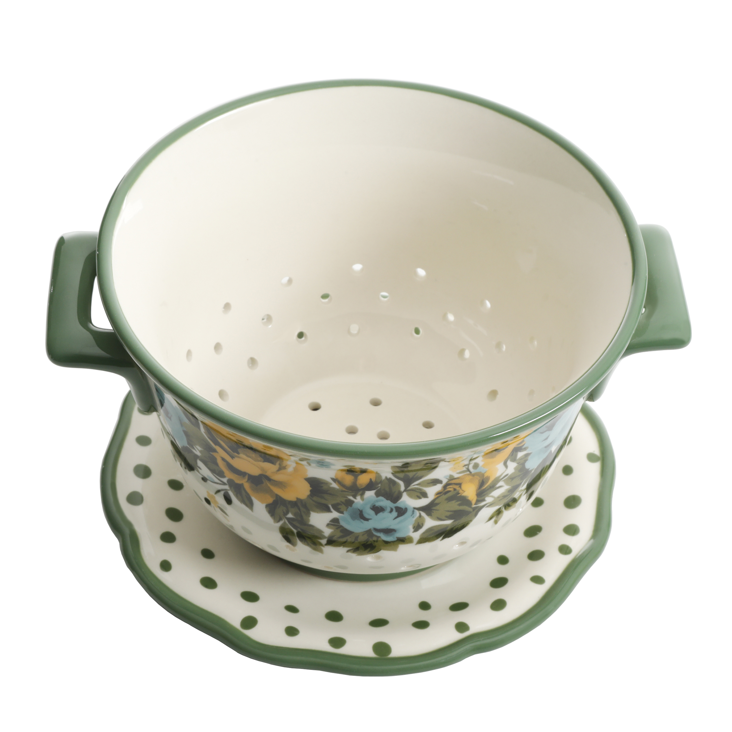 The Pioneer Woman Rose Shadow Strainer with Drip Plate