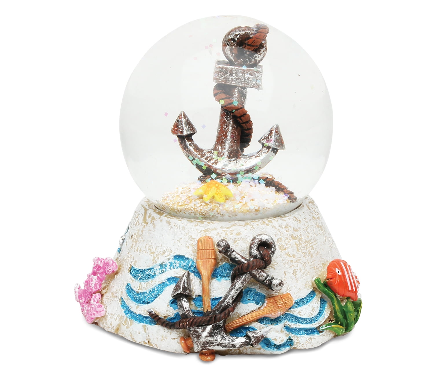 Puzzled Anchor Dome Sailboat Yacht Ocean Life Nautical Aquatic Marine Collection Table Top Decor Multi-color Resin Snow Globe