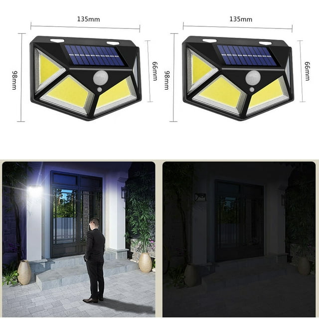 Paquete de 2 luces solares con sensor de movimiento - 76 COB, luz exterior con sensor de movimiento, impermeable, inalámbrica, de seguridad, luz de pared exterior para jardín