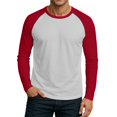 thumbnail image 2 of WTOBBY Men's Round Neck Color Block Raglan Long Sleeve T-Shirt Top Contrast Casual Shirt for Everyday Wear and Stylish Outfits,Red L, 2 of 6