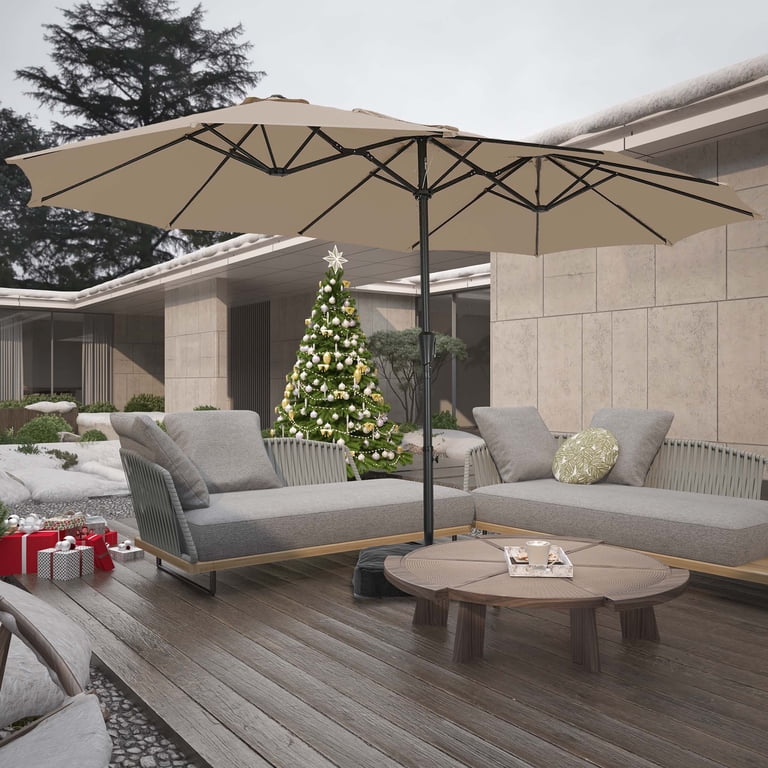 Autlaycil 15ft Rectangle Patio Umbrella with Base, Beige photo 7