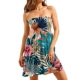 thumbnail image 2 of Hawaiian Print Dress, Strapless Sundress with Smocked Bust and Flared Skirt for Women for Beach Vacation Summer Blue L, 2 of 5