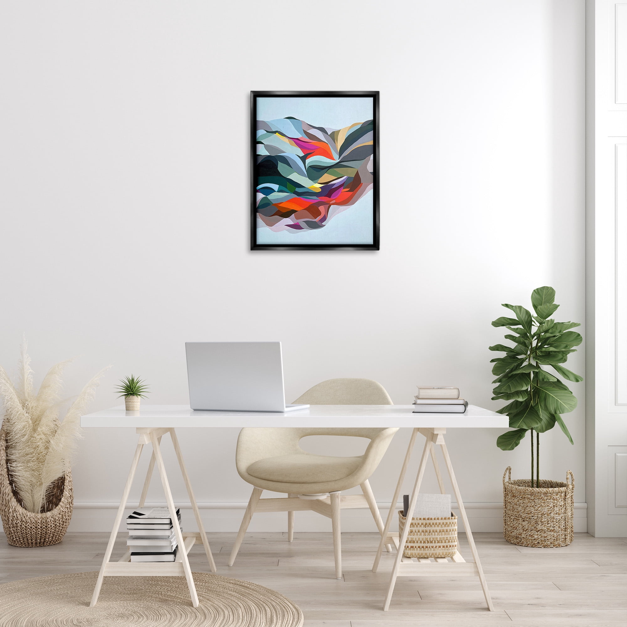 Stupell Industries Alternating Geometric Shapes Abstract Painting Black Floater Framed Canvas Art Print Wall Art, 25 x 31