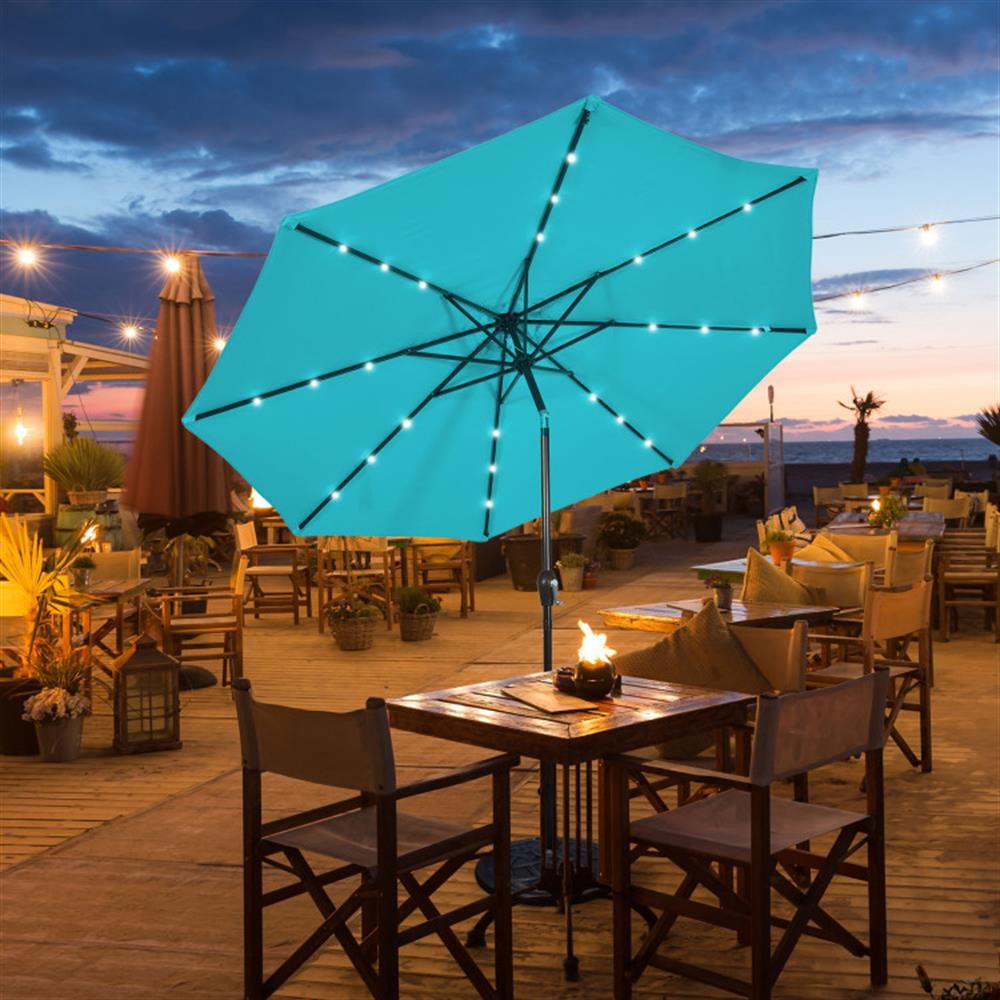 Resenkos Outdoor Garden Umbrella,Market Umbrella,10 Feet Outdoor Patio Umbrella with Bright Solar LED Lights-Turquoise
