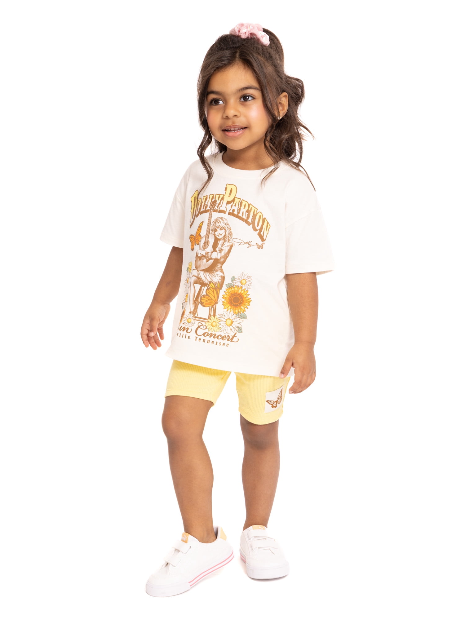 Dolly Parton Toddler Girls Graphic Tee and Bike Shorts Set, 2-Piece, Sizes 12M-5T