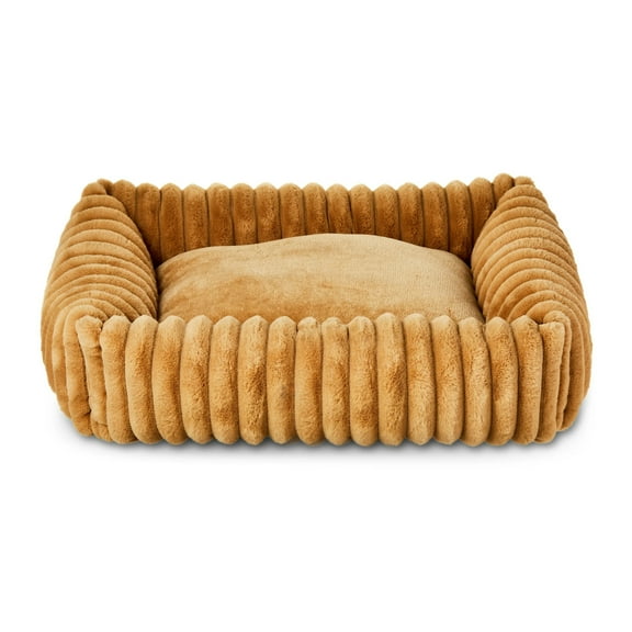 Vibrant Life Tan Ribbed Plush Cuddler Dog Bed, 27" x 21", Machine Washable