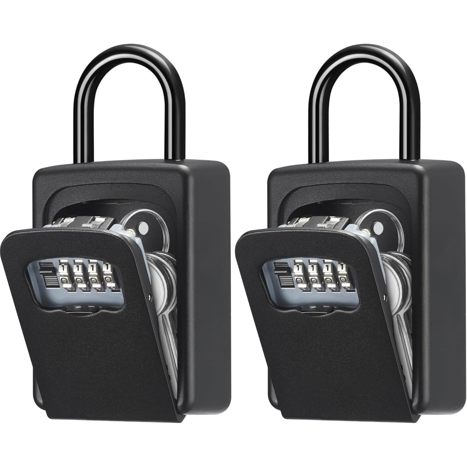 Large Key Lock Box Resettable Combination Lockbox, Portable Wall Mount Lockbox Security Safe Box for Outside Outdoor Home Office Door Handle House Key, Pure Black (2 Pack)
