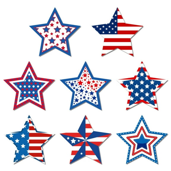Patriotic Star Stickers Set Red, White & Blue American Flag Design, 8 Pieces for Independence Day Decor