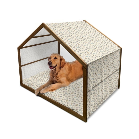 Tea Party Pet House, Vintage Teapots and Cups with Colorful Floral Motifs Traditional Midday Break, Outdoor & Indoor Portable Dog Kennel with Pillow and Cover, 5 Sizes, Multicolor, by Ambesonne