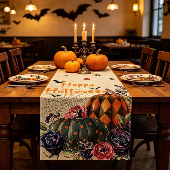 Nkmbld Halloween Table Runner, Fall Table Cover for Thanksgiving Halloween Fall Harvest Autumn Holidays Party Home Kitchen Decorations