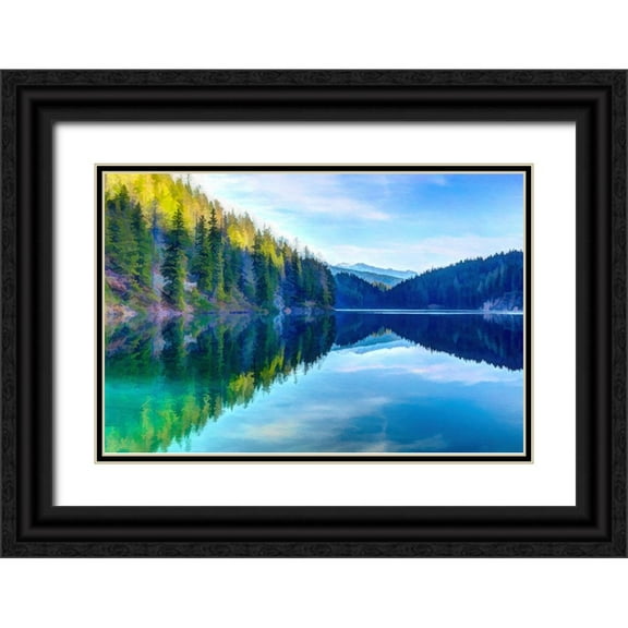 Alpenglow Workshop 14x11 Black Ornate Wood Framed with Double Matting Museum Art Print Titled - Mountain Lakeshore