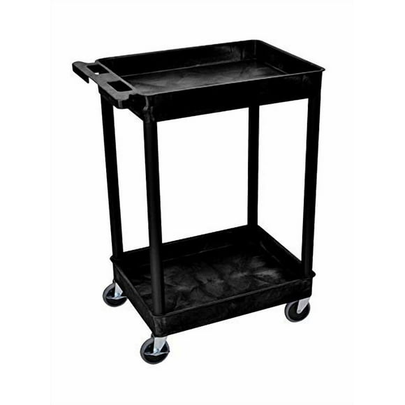Offex 37.5" H Mobile Multipurpose Utility Tub Cart with 2 Shelves and Push Handle - Black, Great for Warehouse, Garage and More