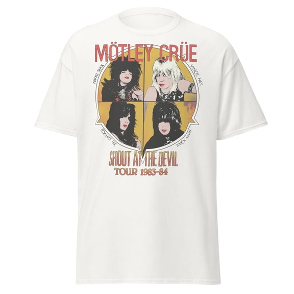 Motley Crue - Shout 83/84 Tour Jumbo Print Unisex T-Shirt - White - Small