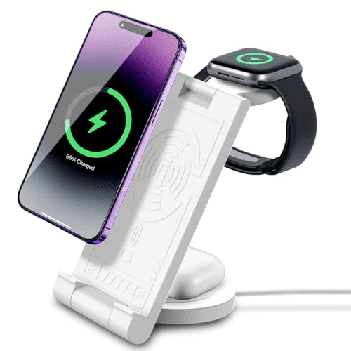 Saluqifa 2025 Upgrated Wireless Charger: 3 in 1 Charger Stand Multiple Devices for Apple - iPhone 16 15 14 Pro Max 13 12 11 - Watch 10 9 8 7 6 5 4 3 2 SE and Ultra Series - Airpods 4 3 2 Pro